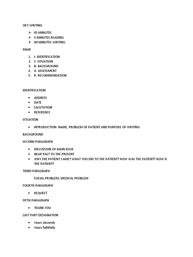 OET Writing Guide for Healthcare Professionals | PDF