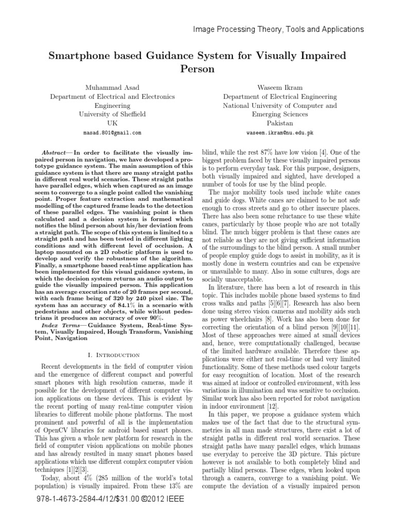 Smartphone Based Guidance System For Visually Impaired PDF | PDF ...