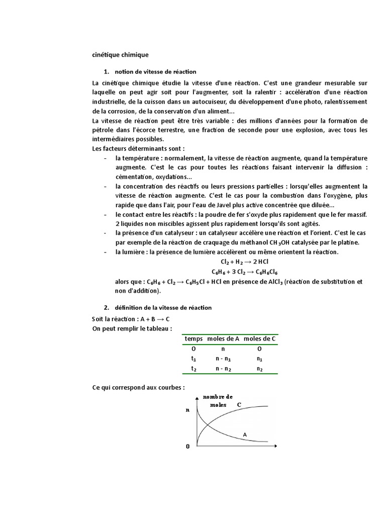 Vitesse de réaction en cinétique chimique | PDF | Catalyse | Cinétique ...