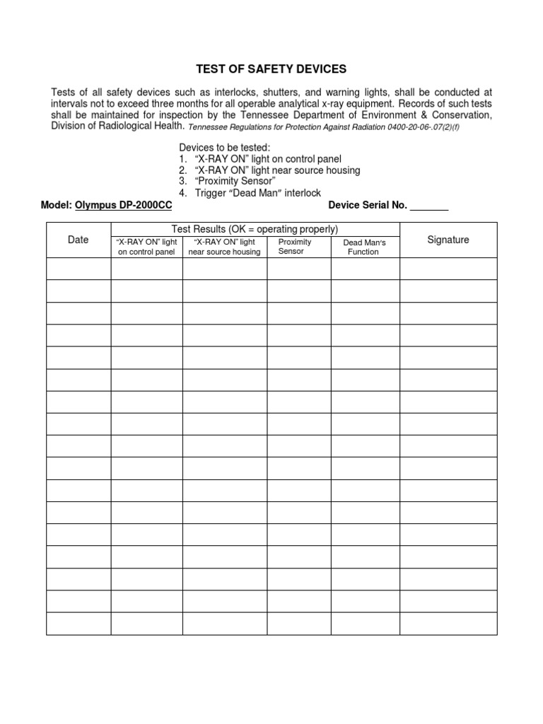 Quarterly Xray Safety Checklist PDF