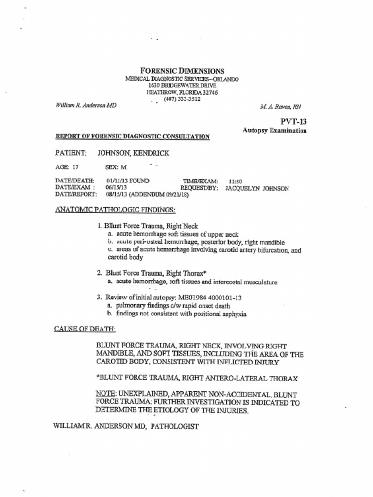 Kendrick Johnson Third Autopsy | PDF