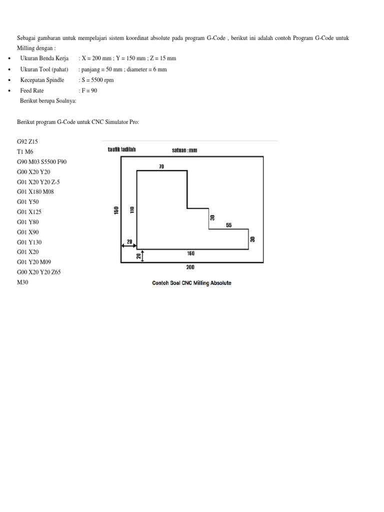 Contoh Program G-Code Milling CNC | PDF