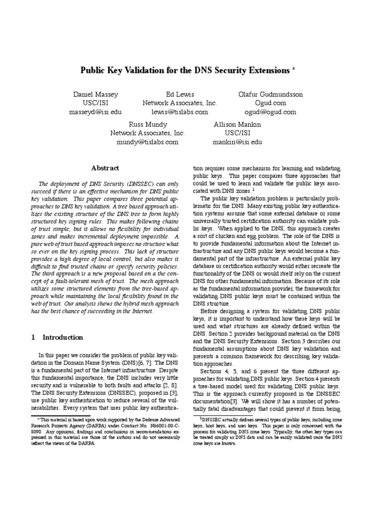 DNSSEC Public Key Validation Methods | PDF | Public Key Cryptography ...
