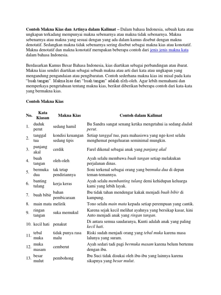 Contoh Makna Kias Dan Artinya Dalam Kalimat