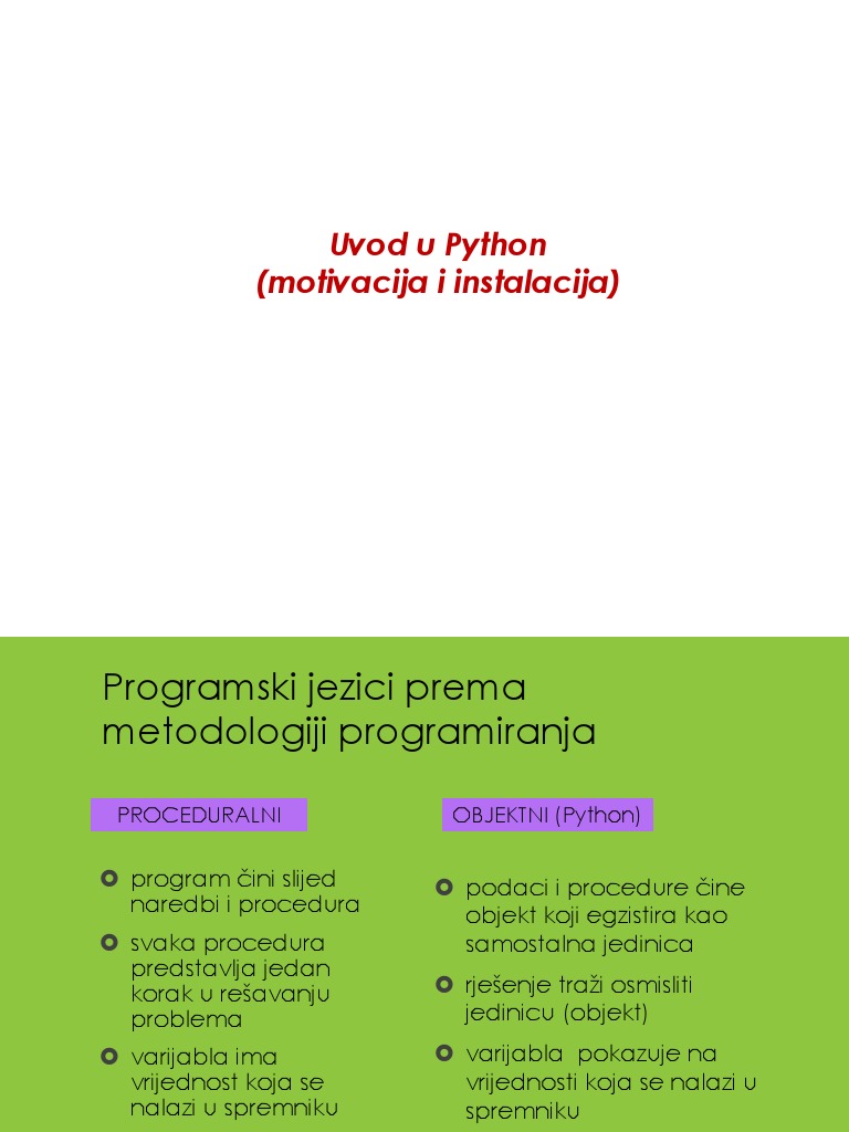 Uvod U Python - Motivacija I Instalacija | PDF