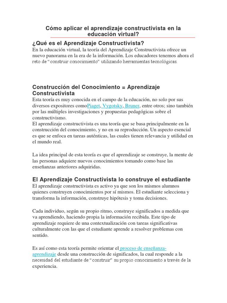 Cómo Aplicar El Aprendizaje Constructivista en La Educación Virtual ...