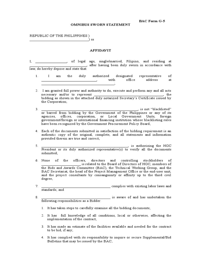 HGC Security Services - Standard BAC Form Omnibus Sworn Statement | PDF ...