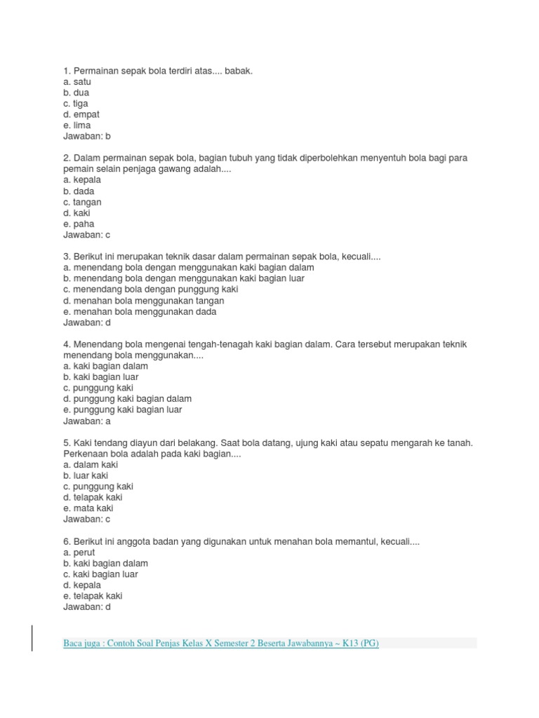 Soal Penjas Kls X