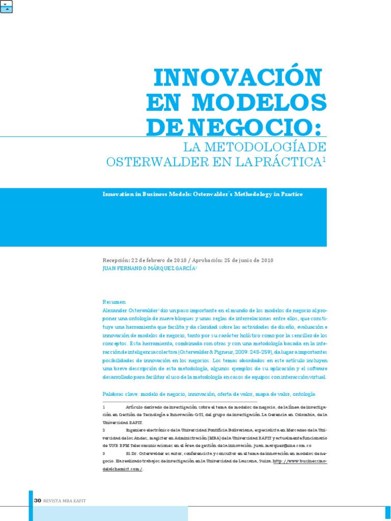 Innovación en Modelos de Negocio: Método Osterwalder | PDF | Modelo de ...