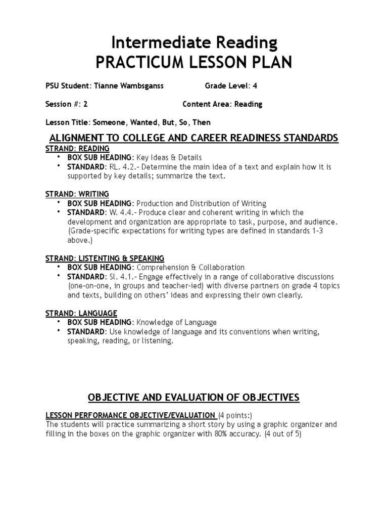 Graphic Organizer Lesson Plan Lesson Plan Reading Comprehension