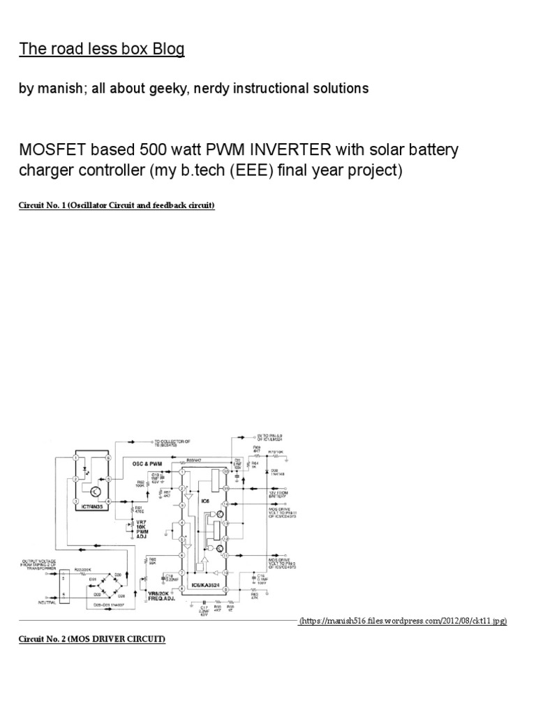 MOSFET Based 500 Watt PWM INVERTER With Solar Battery Charger ...