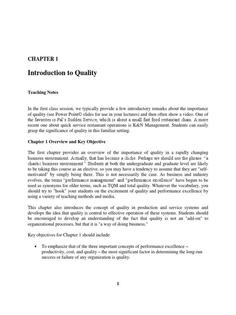 Introduction To Quality: Teaching Notes | PDF | Business Process ...