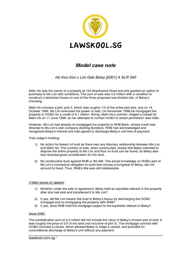 Ho Kon Kim v Lim Gek Betsy Case Summary | PDF | Fraud | Fiduciary