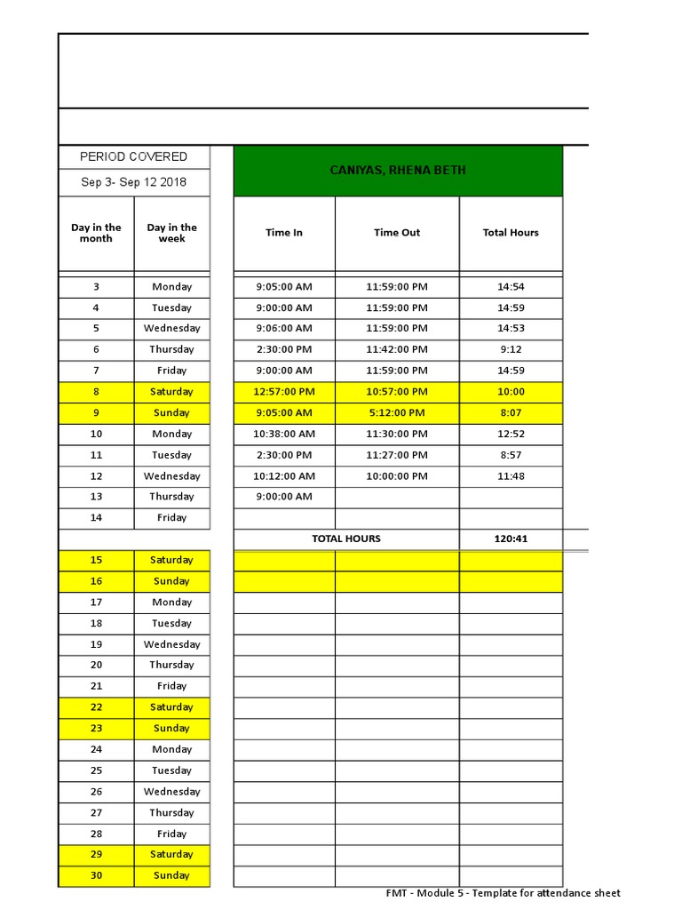 Module5 Presence Sheets Templates en 0 | PDF