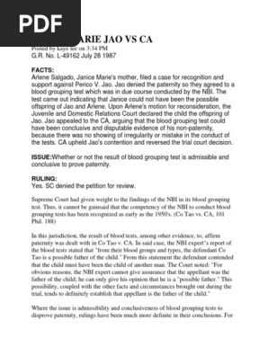 Janice Marie Jao vs CA case