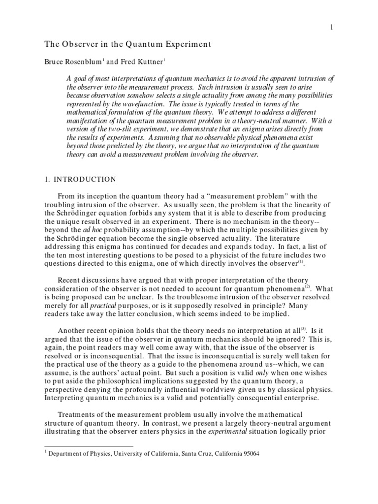 The Observer in The Quantum Experiment | PDF | Many Worlds ...