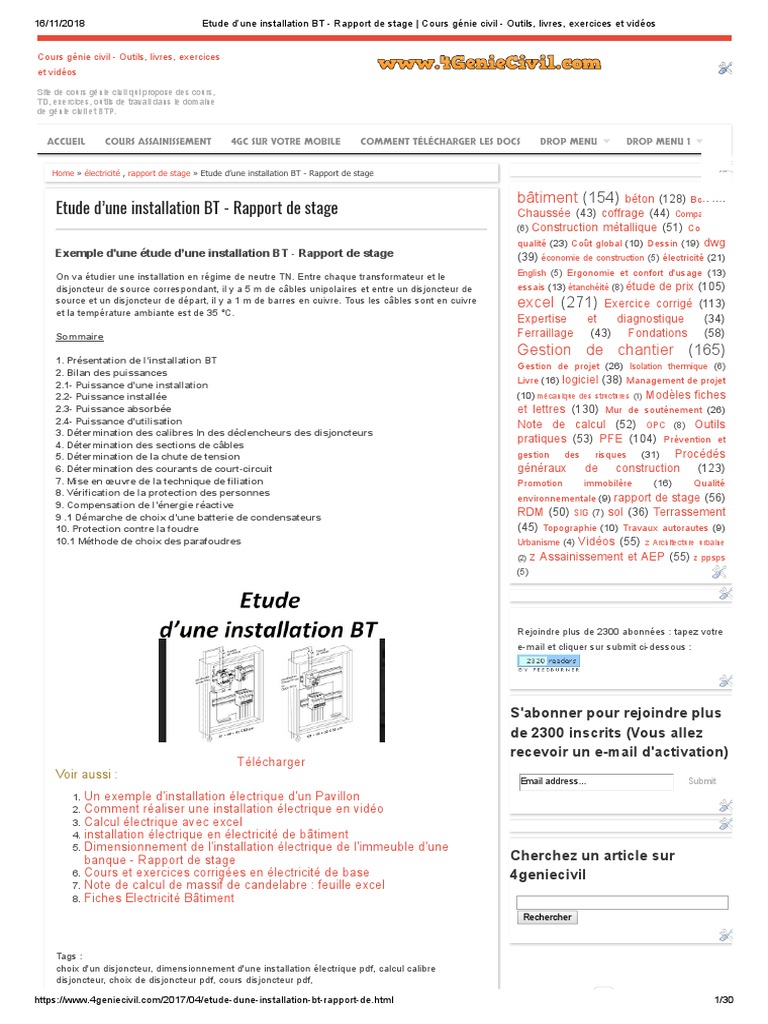 Calcul Section De Cable Excel Rapport de Stage Électricité - Etude D'une Installation Basse Tension | PDF  | Électricité | Électromagnétisme
