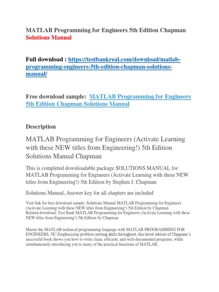 MATLAB Programming for Engineers 5th Edition Chapman Solutions Manual |  Wildfire | Fires