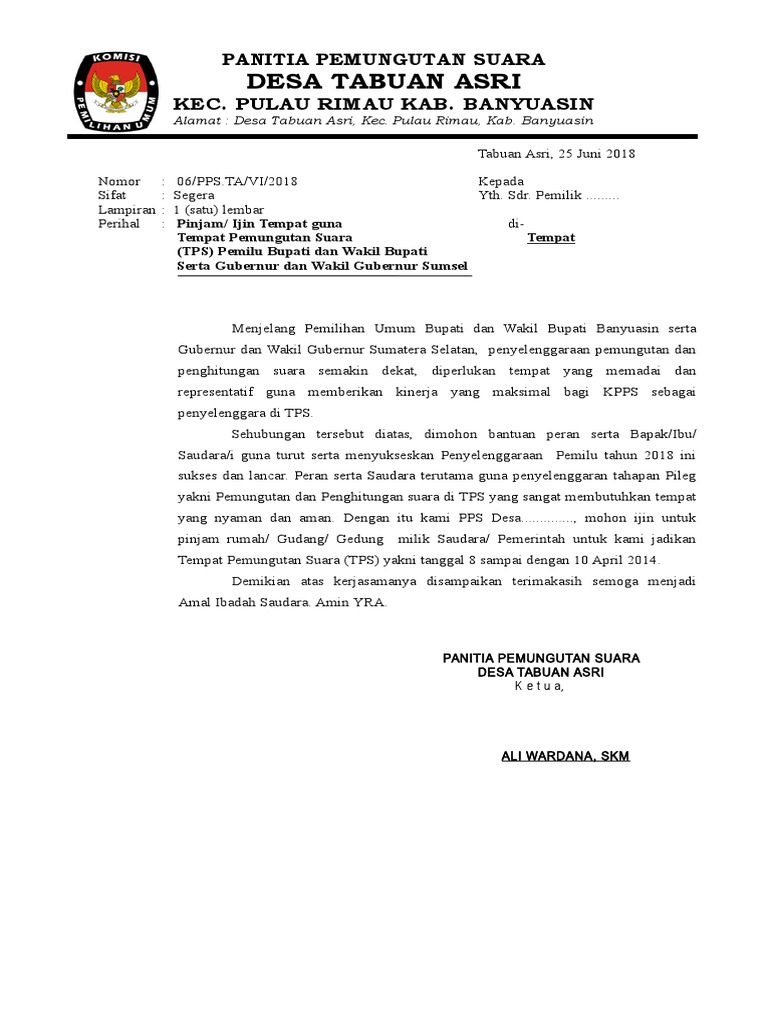 Surat Jam Rmh Untuk Tps Bagi Kpps