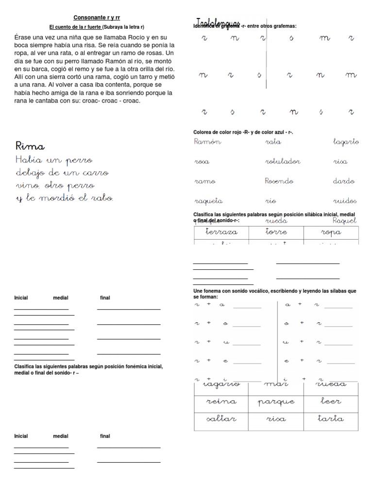 Actividades con la consonante r y rr | PDF