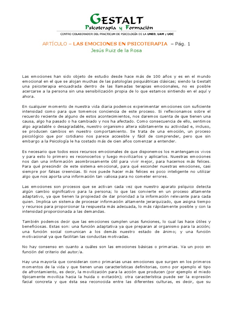 Emociones en Psicoterapia | PDF | Las emociones | Psicoterapia