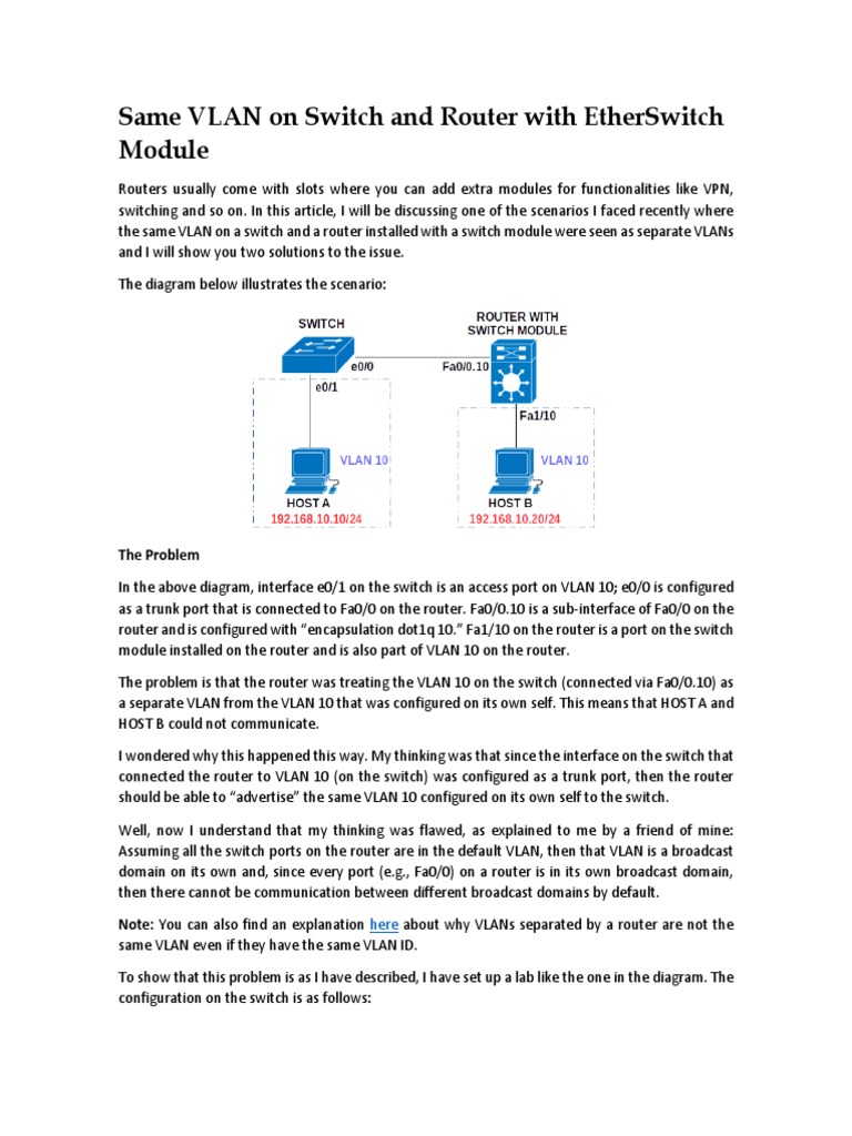 Same VLAN On Switch and Router With EtherSwitch Module | PDF | Network ...