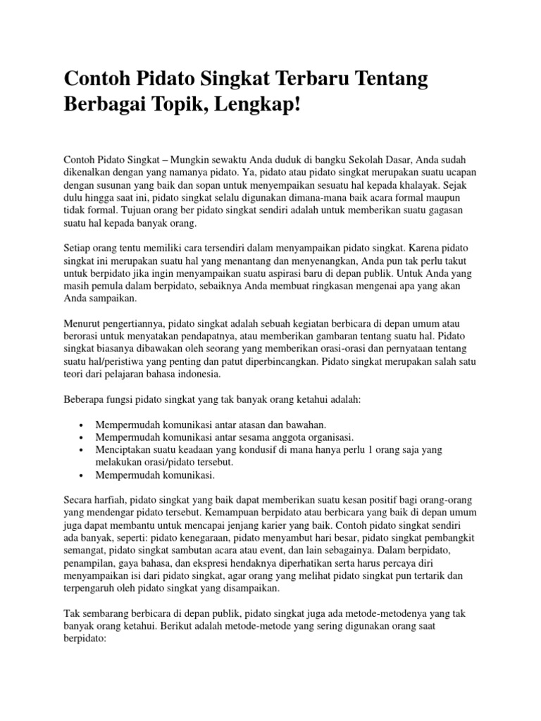 Teks Pidato Singkat Formal Terbaru Kumpulan Referensi Teks Pidato