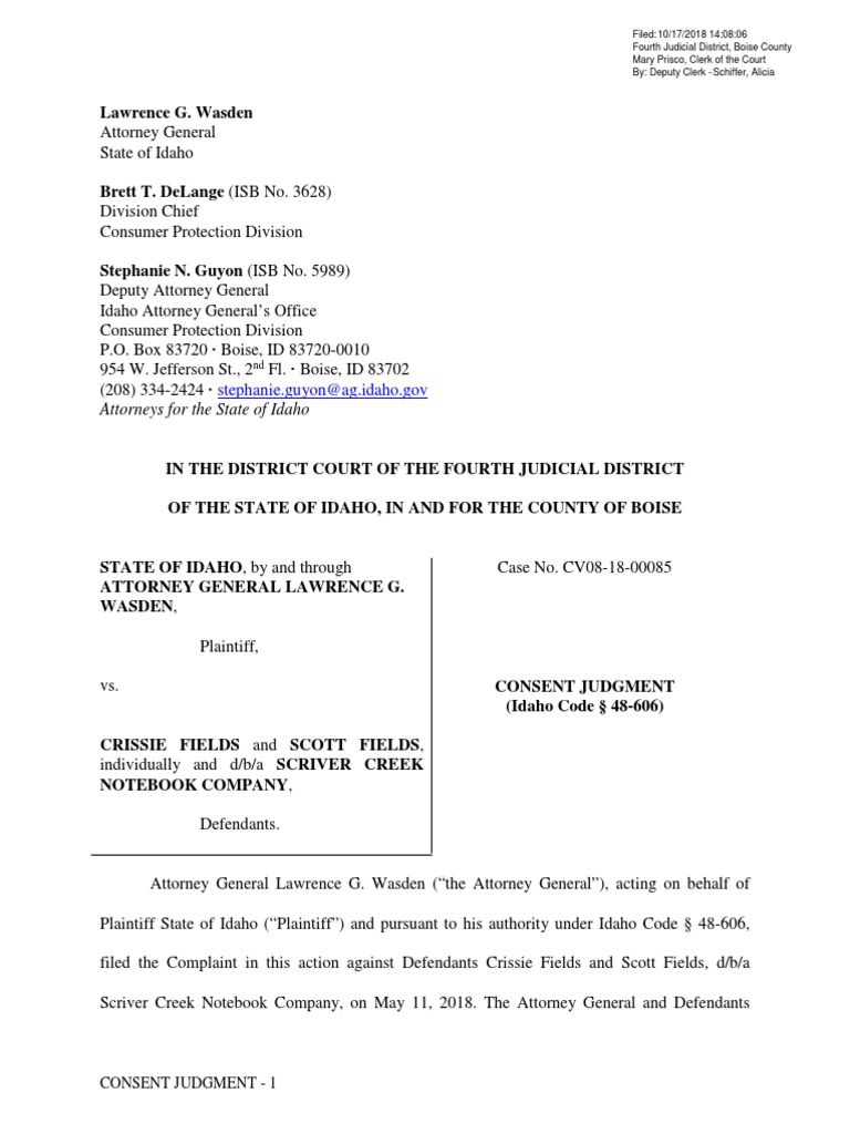Scriver Creek Consent Judgment PDF Consent Decree Judgment (Law)