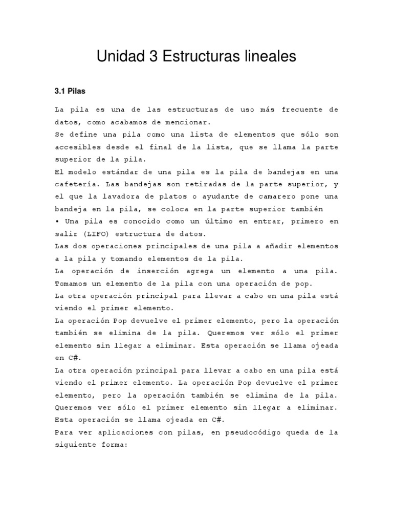 Pilas y Colas en Estructuras de Datos | PDF | Cola (tipo de datos ...