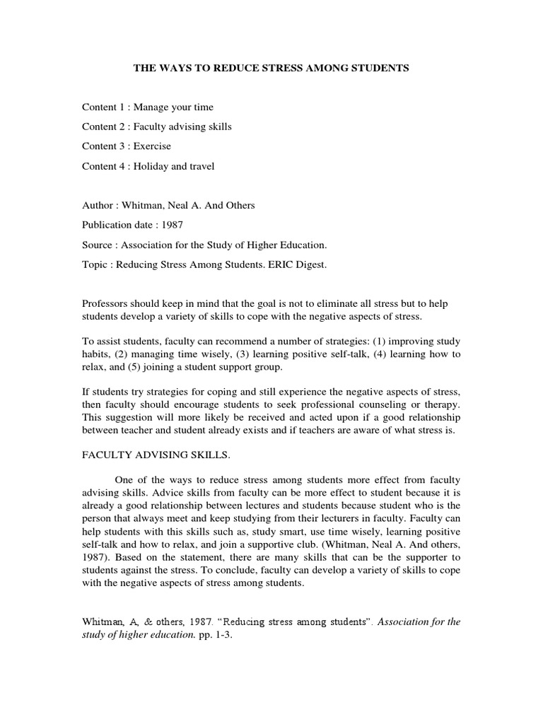 Stress Reduction Strategies for Students | PDF | Coping (Psychology ...