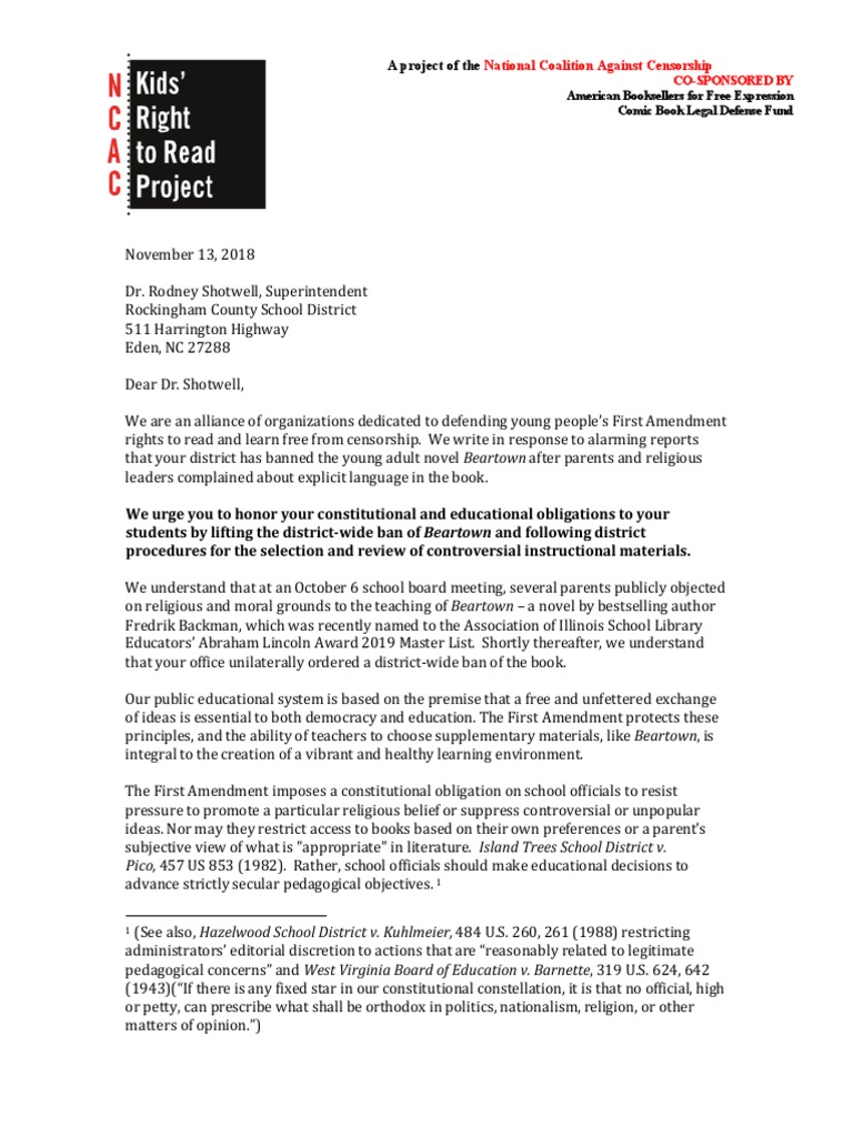 Kids right to read beartown pdf first amendment to the united