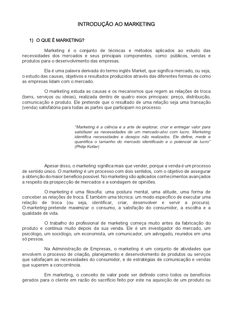 Introdução ao Marketing e Seus Conceitos | PDF | Marketing ...