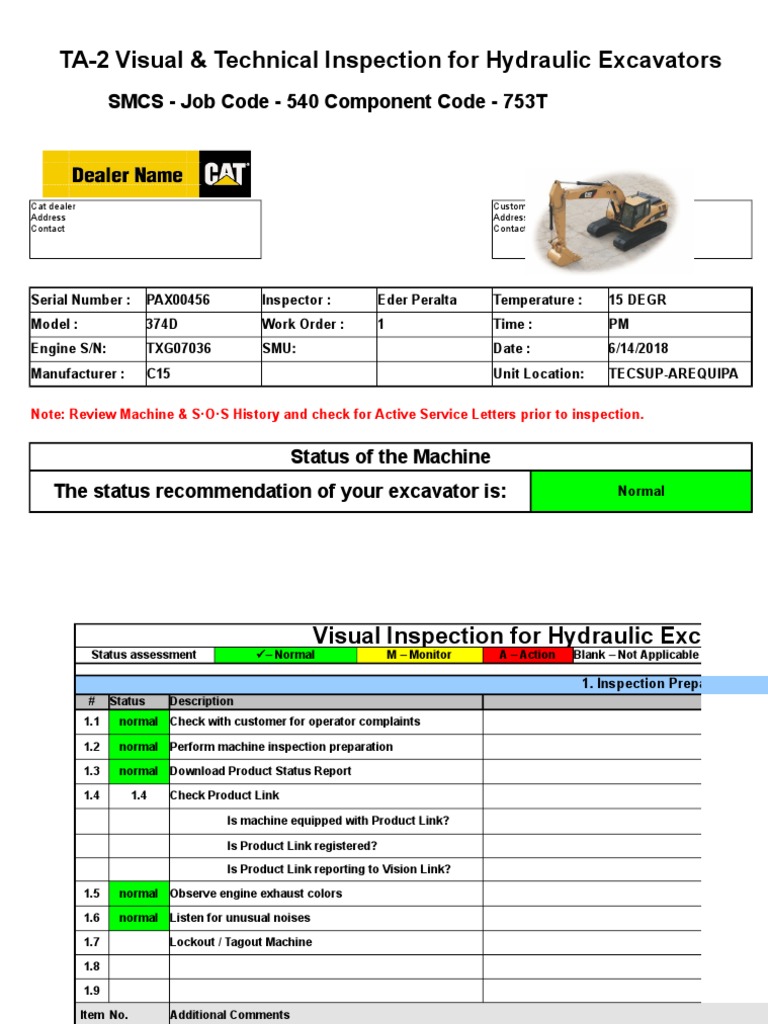 Hydraulic Excavator Inspection Report | PDF | Turbocharger | Engine ...