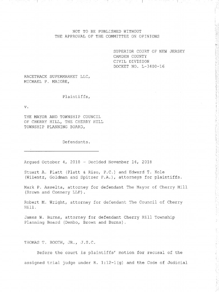 Judge's Ruling On Recusal in Cherry Hill Costco Lawsuit PDF