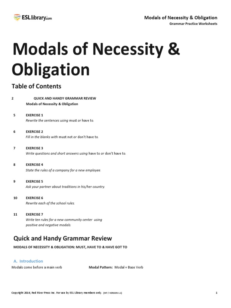 Modals Of Necessity And Obligation Pdf Syntax Linguistics