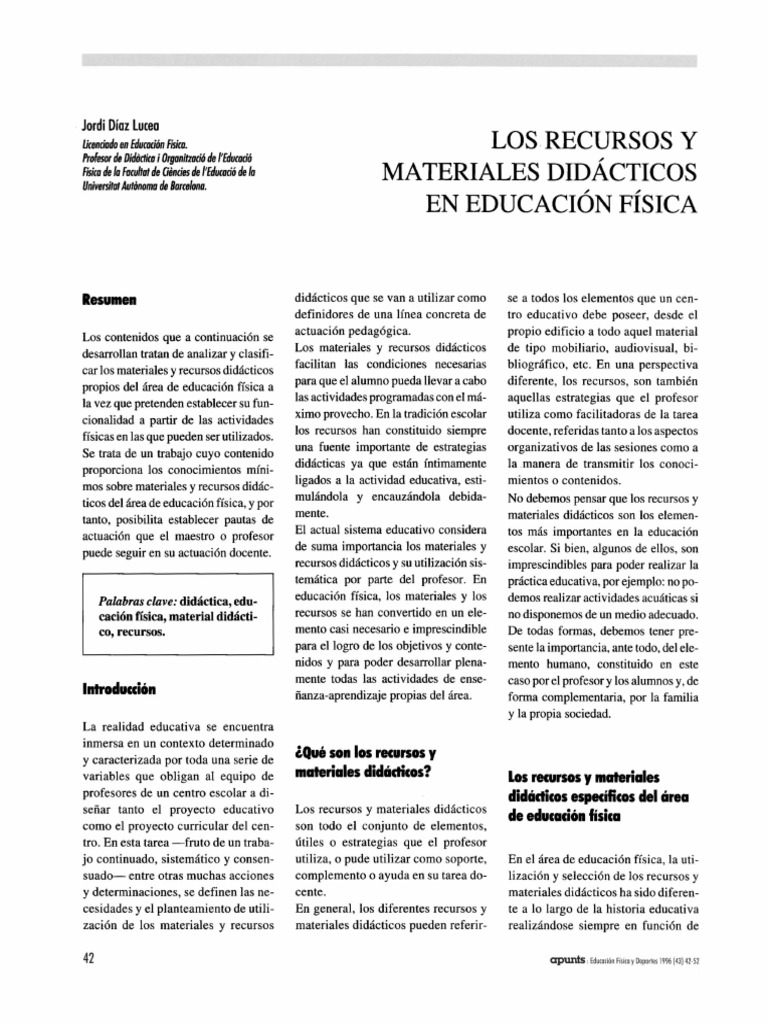Recursos Didácticos en Educación Física | PDF | Maestros | Plan de estudios