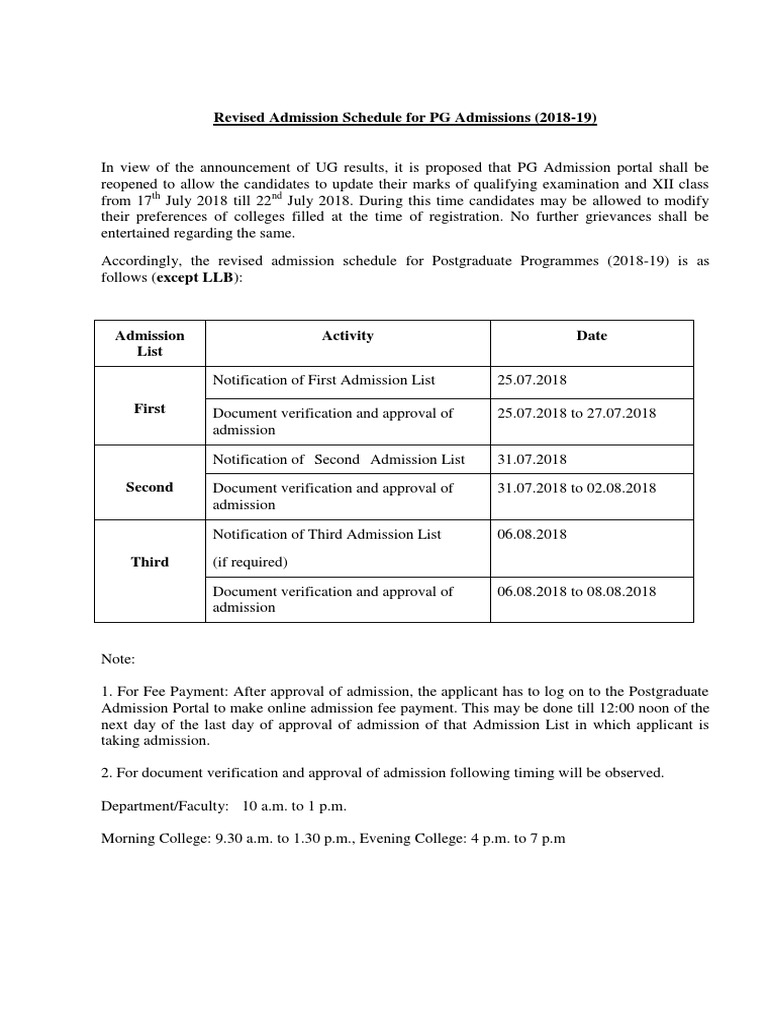 PG Admission Schedule 2018-19 | PDF | Career & Growth