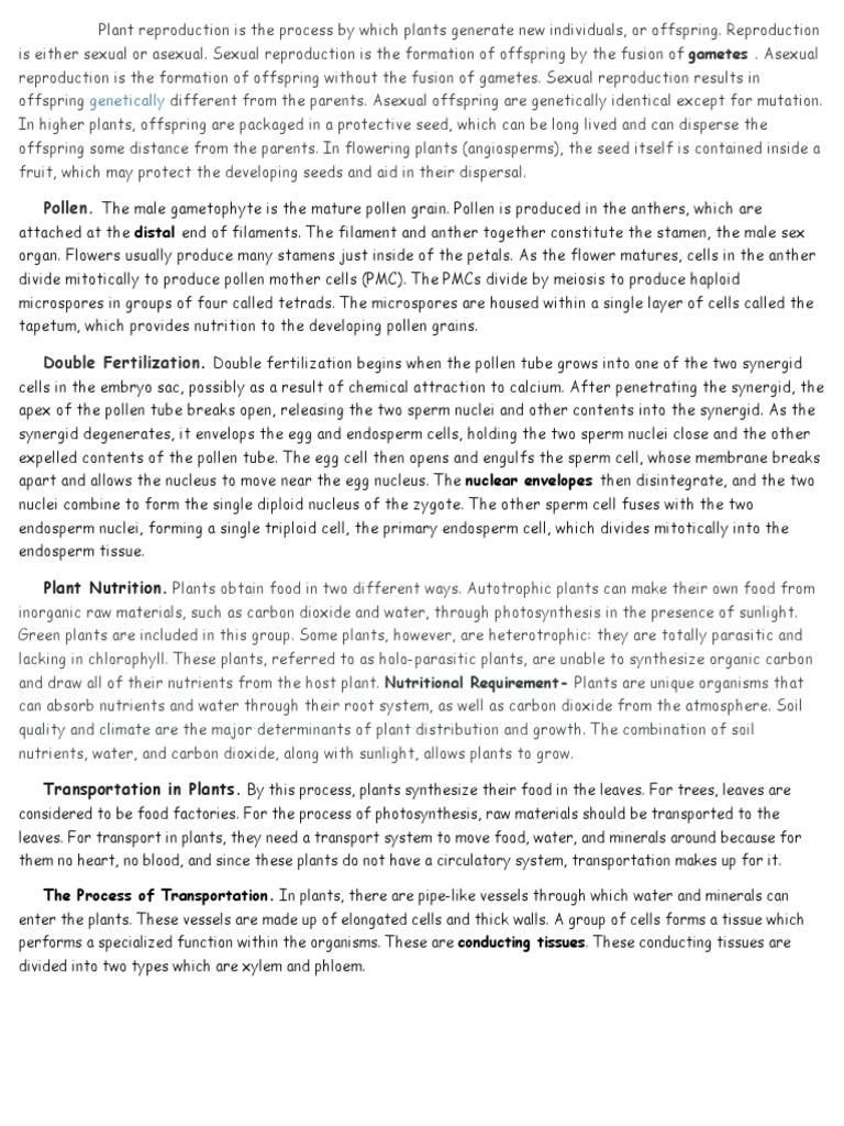 Plant Reproduction and Nutrition Explained | PDF | Sexual Reproduction ...