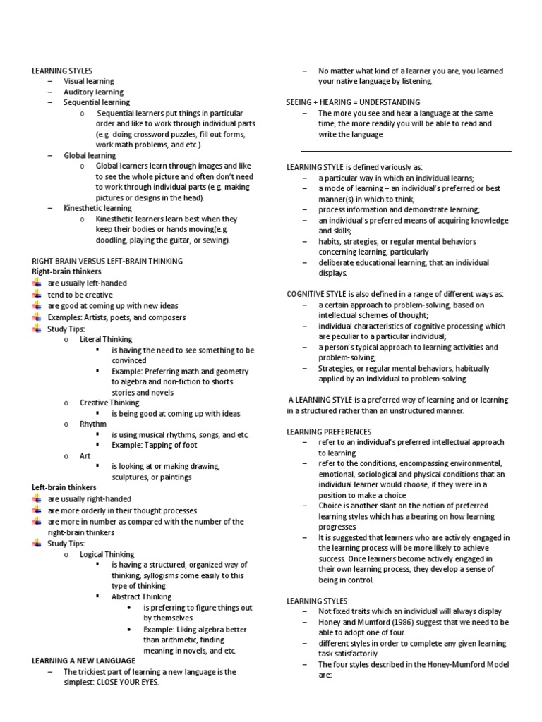 Learning Styles | PDF | Learning Styles | Thought