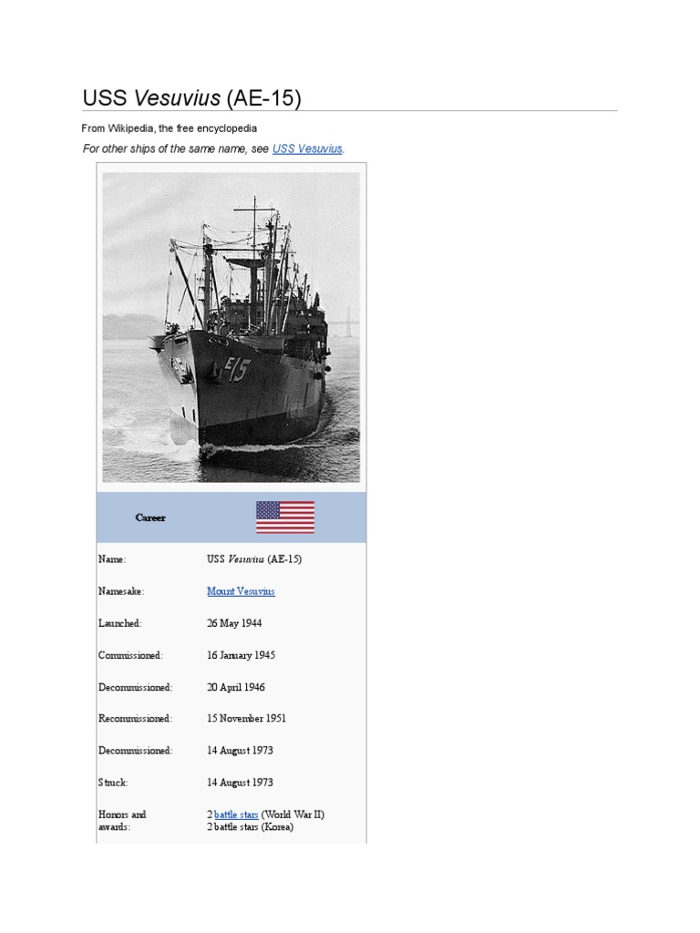 Uss Vesuvious Ae-15 | PDF | Ships | State Related Ships Of The United ...