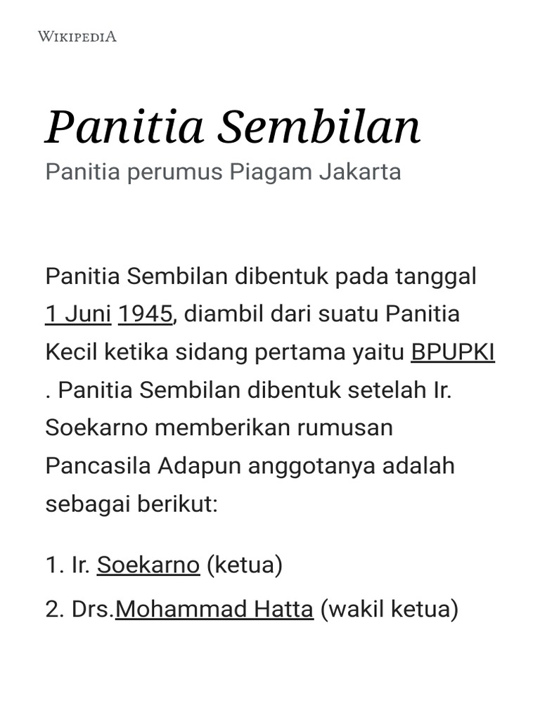 Panitia Sembilan Wikipedia Bahasa Indonesia Ensiklopedia Bebas Pdf