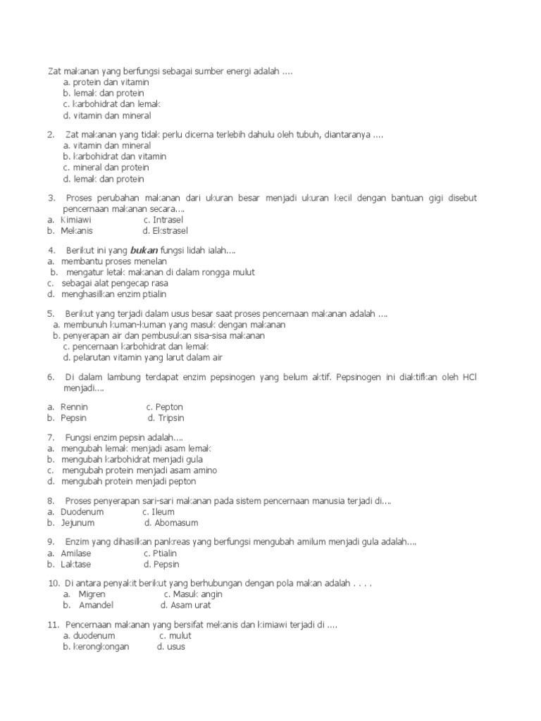 Bank Soal Pencernaan