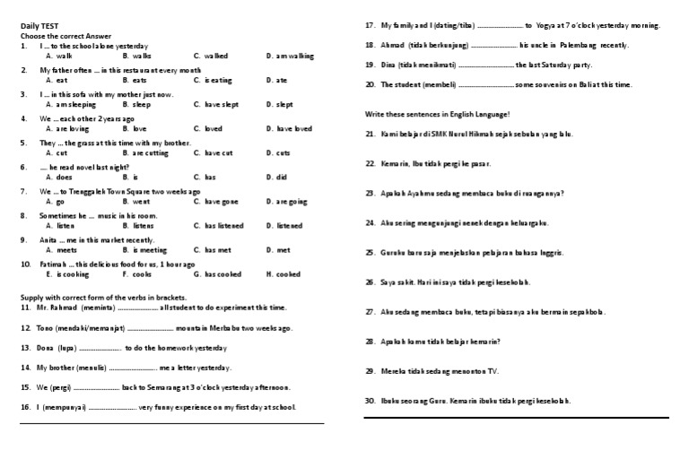 Daily English Test Questions | PDF | Morphology | Syntactic Relationships