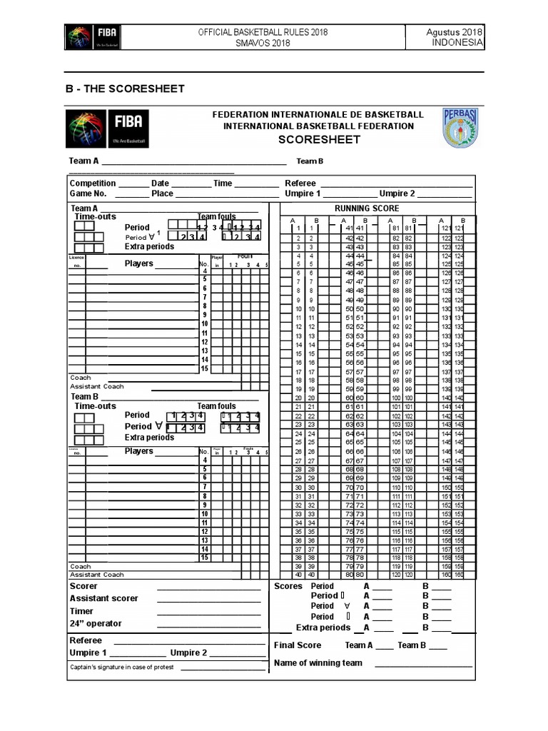 FIBA Official Basketball Score Sheet1 PDF Referee Sports Rules