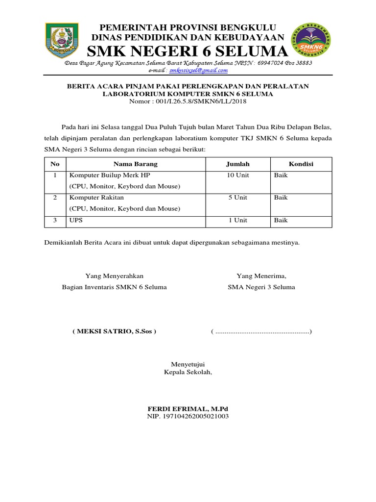 Berita Acara Peminjaman Komputer