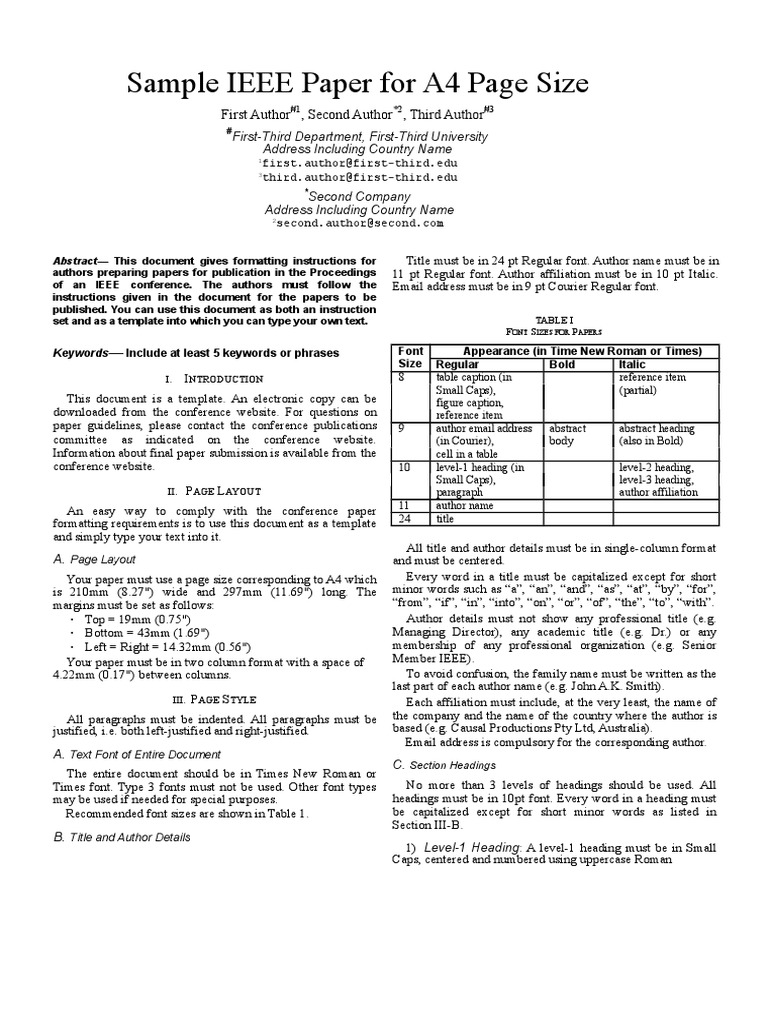Sample IEEE Paper For A4 Page Size: First Author, Second Author, Third ...