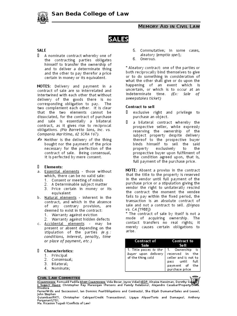 Sales: San Beda College of Law | PDF | Offer And Acceptance | Auction