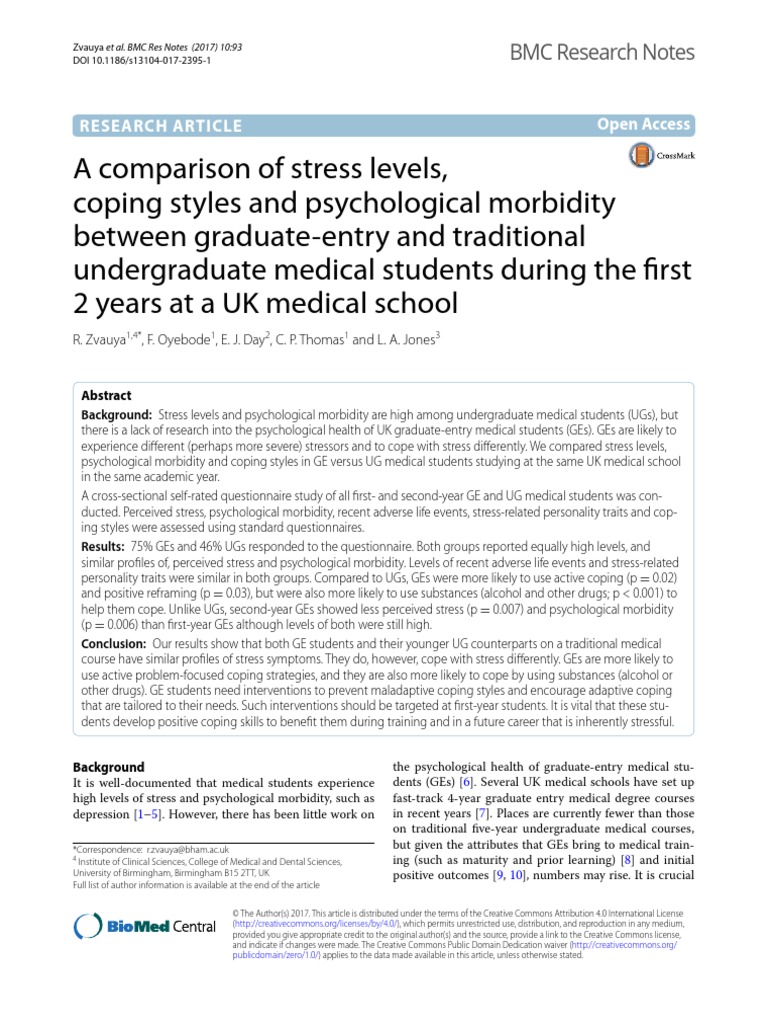 A Comparison of Stress Levels, Coping Styles and Psychological ...