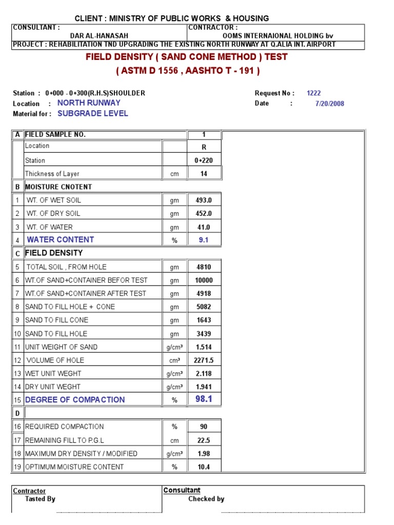 Field Density Test Results Overview | PDF | Horticulture And Gardening ...