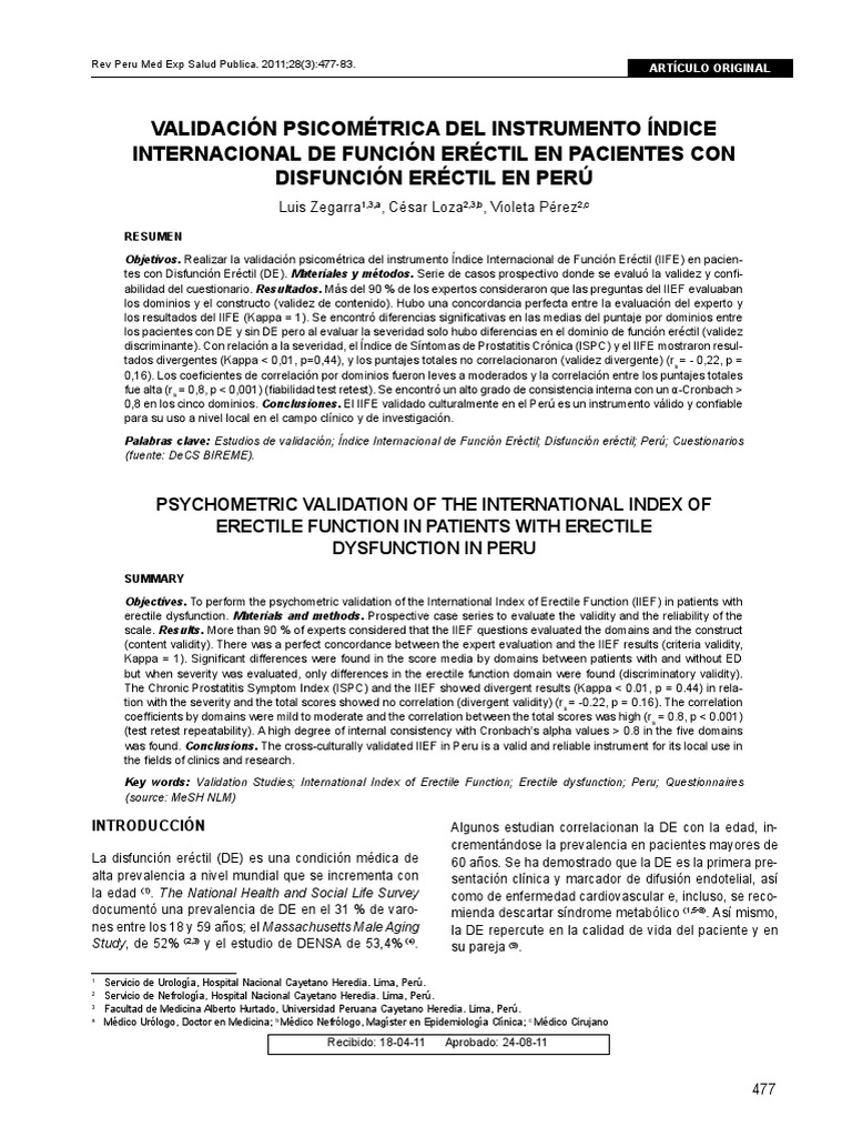 Validación IIEF-5 Perú | PDF | Validez (Estadísticas) | Diagnostico medico